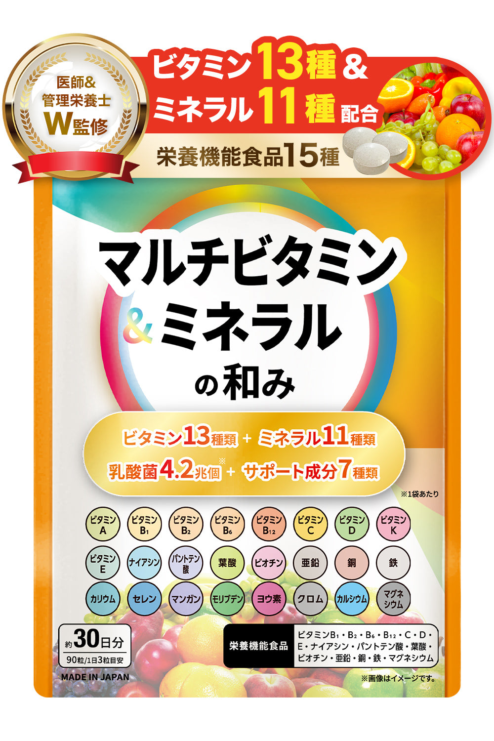 マルチビタミン & マルチミネラルの和み サプリメント 30日分 90粒