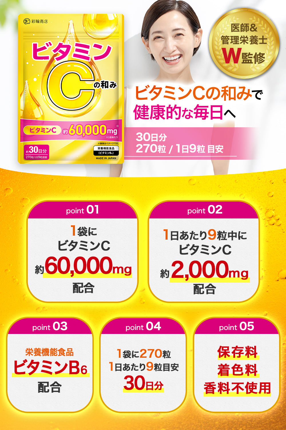 ビタミンCの和み リポソームビタミンC 高濃度 サプリ 30日分 270粒