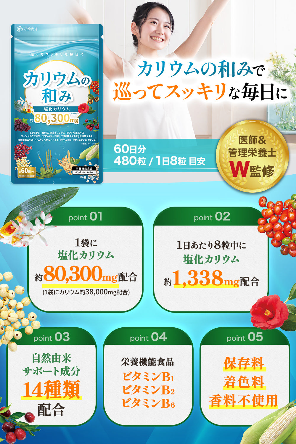 カリウムの和み サプリ 塩化カリウム 60日分