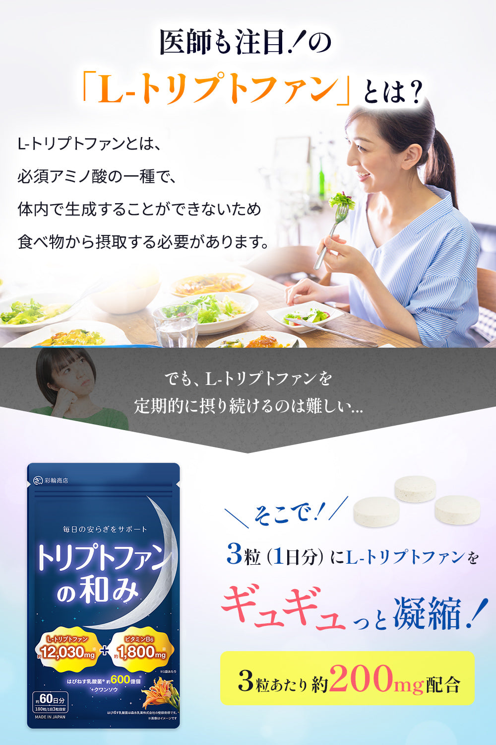 トリプトファンの和み サプリ はぴねす乳酸菌 セロトニン 60日分