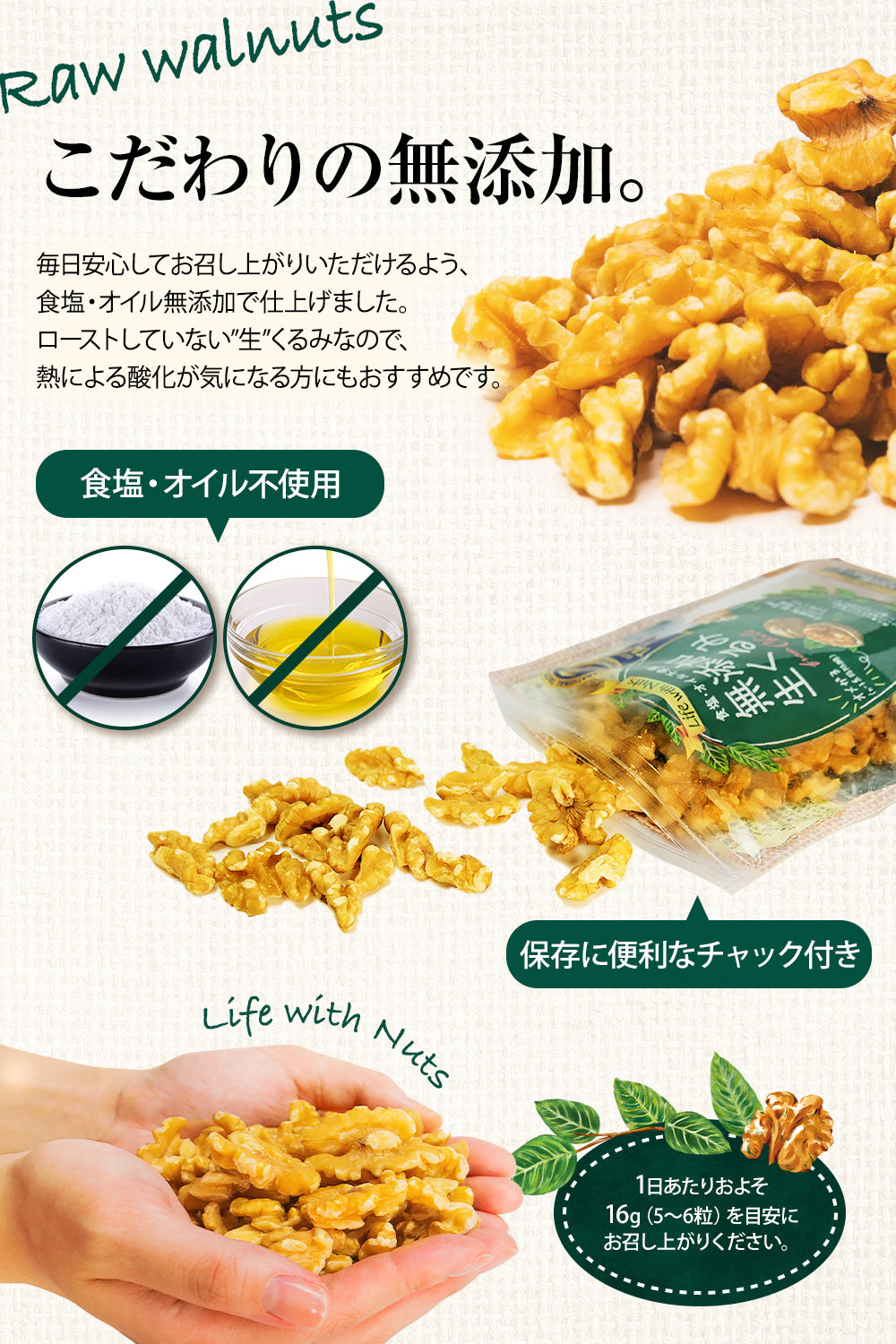 生くるみ 2つ星受賞 無添加 無塩 チリ産 450g