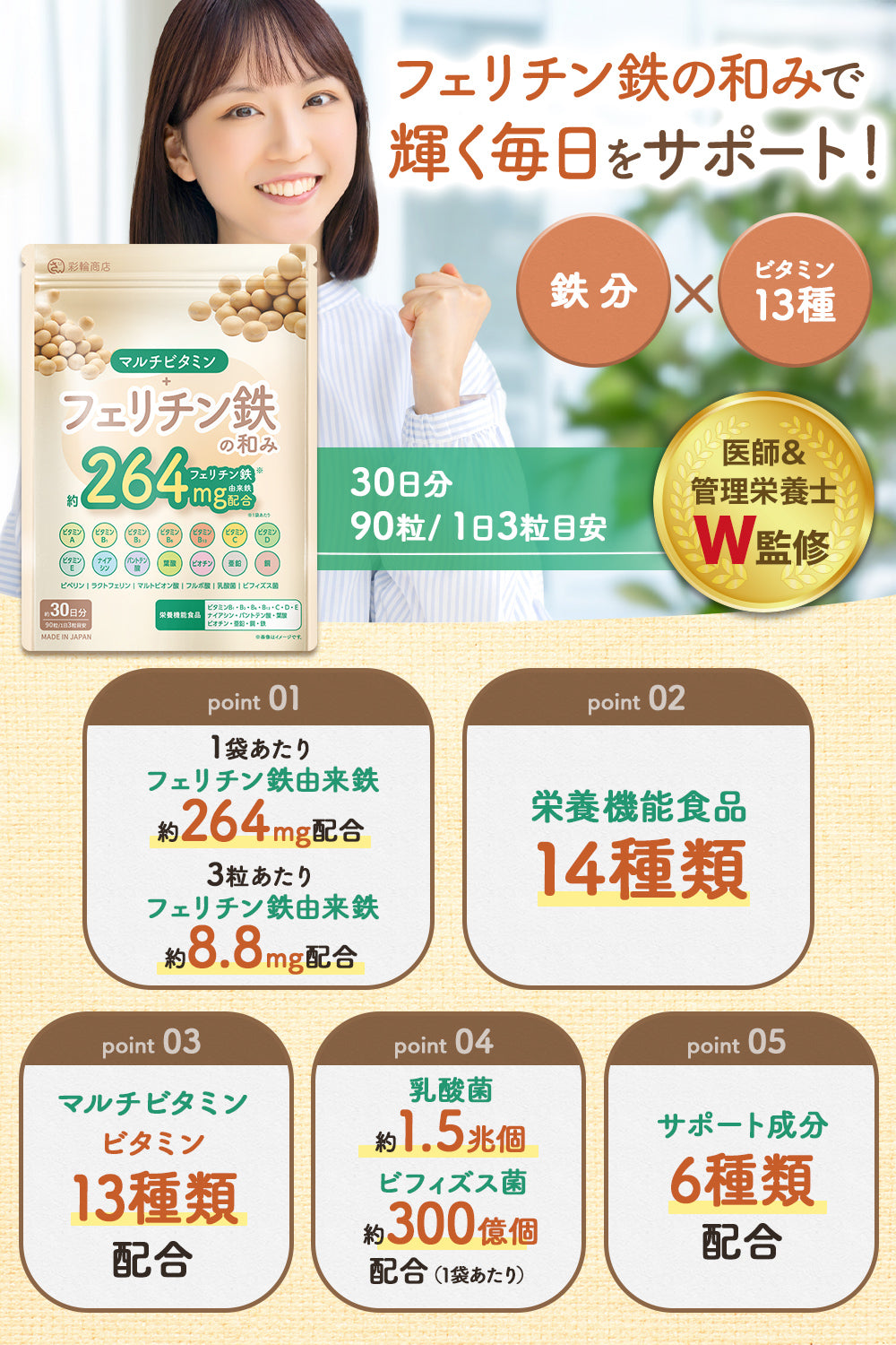 フェリチン鉄の和み サプリ マルチビタミン 鉄分 乳酸菌 60粒 30日分
