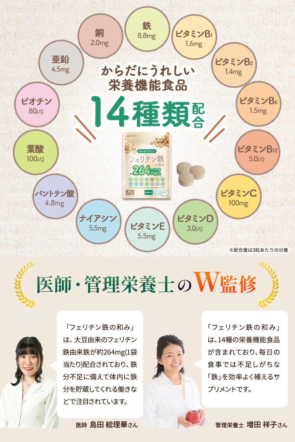 フェリチン鉄の和み サプリ マルチビタミン 鉄分 乳酸菌 60粒 30日分