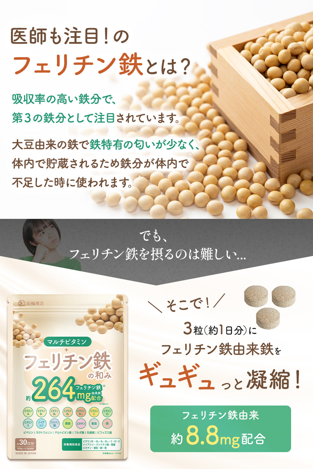 フェリチン鉄の和み サプリ マルチビタミン 鉄分 乳酸菌 60粒 30日分