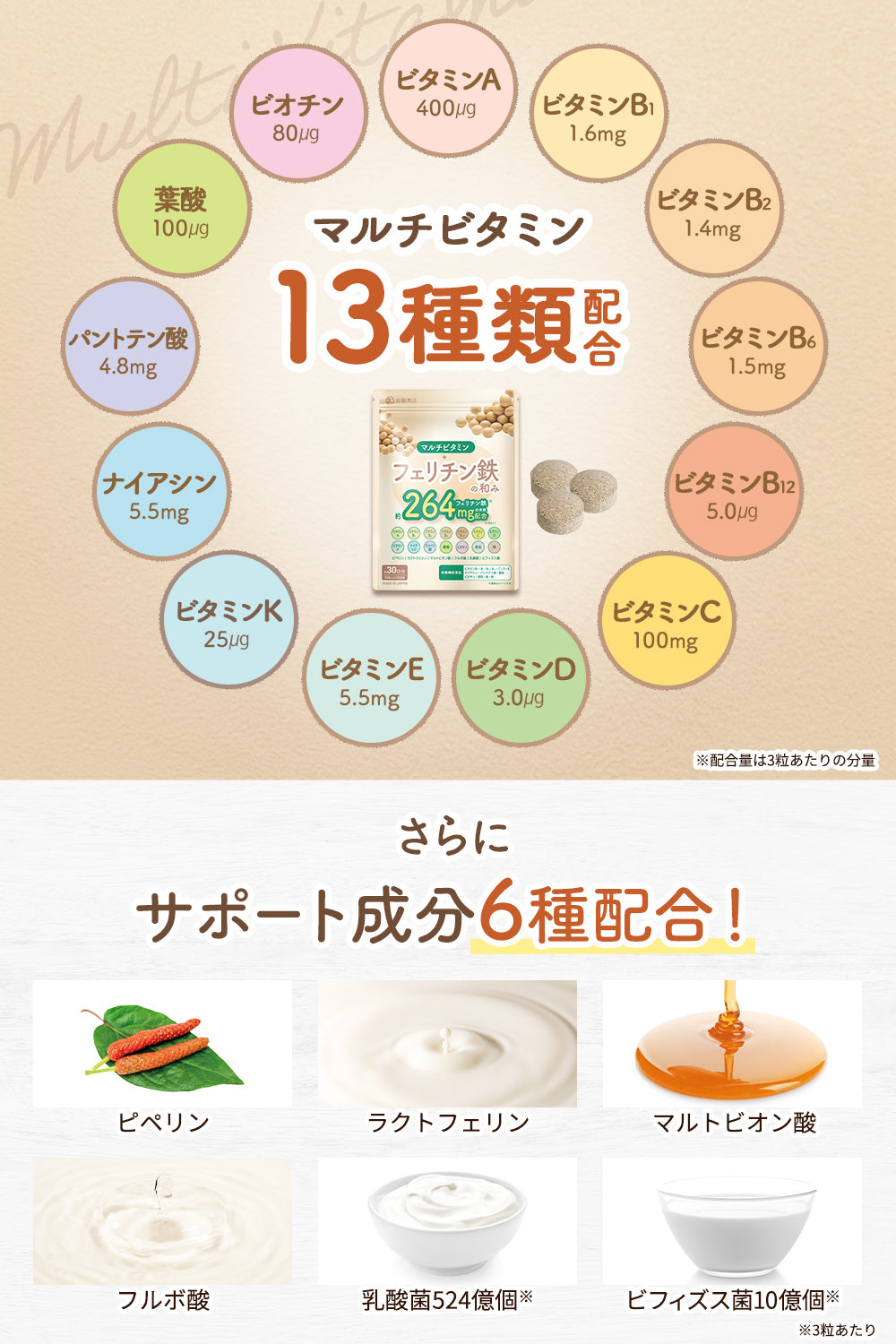 フェリチン鉄の和み サプリ マルチビタミン 鉄分 乳酸菌 60粒 30日分